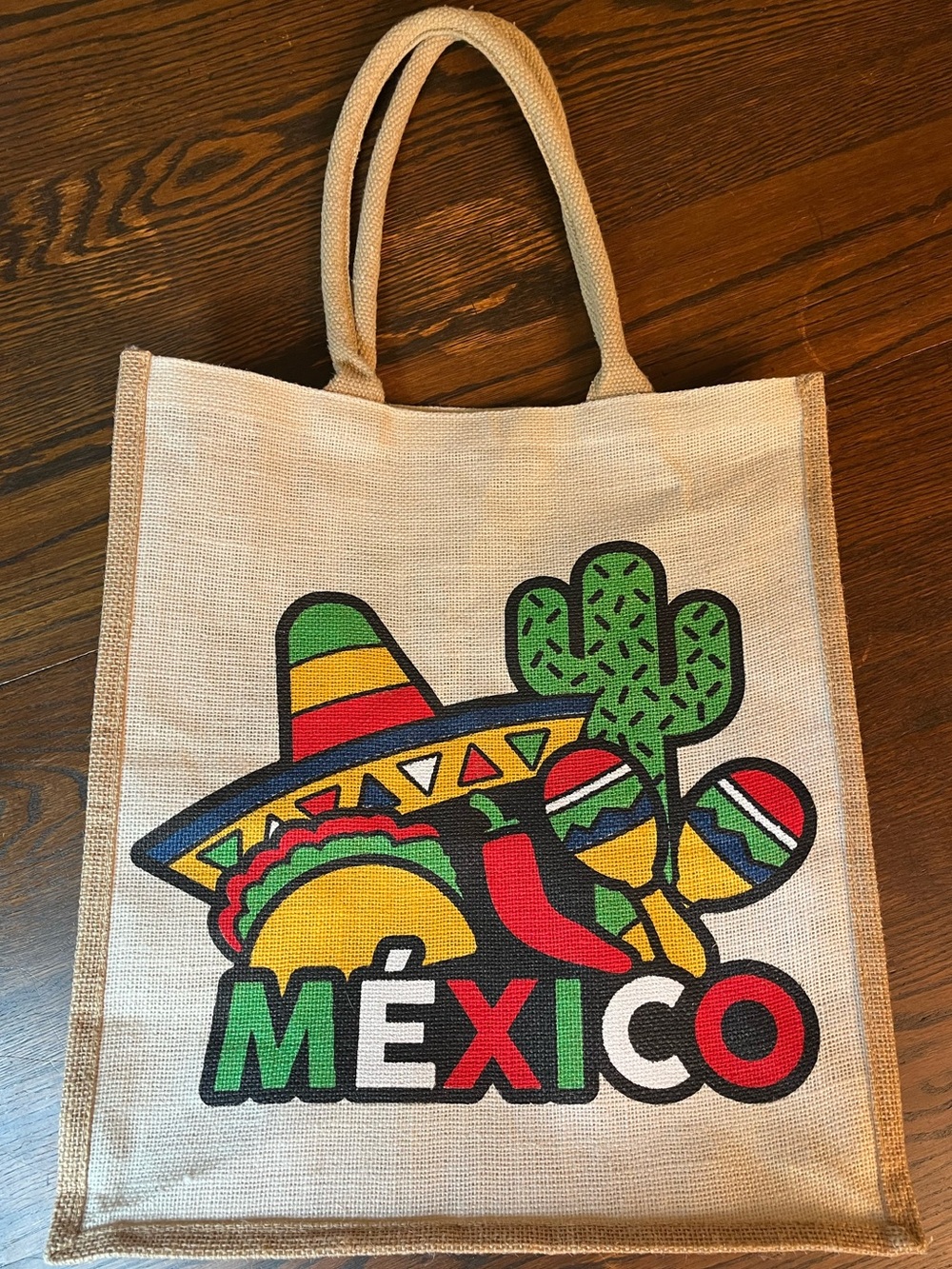 México Graphic Canvas Tote Bag - Natural with Multicolor Print